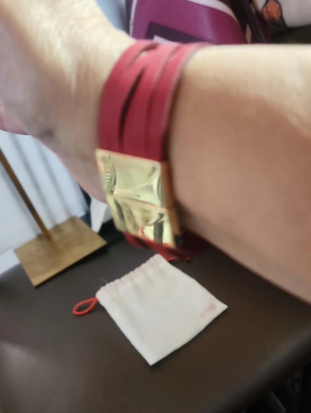 Coach Red Multi-Strap Leather Bracelet with Gold Hardware Euc